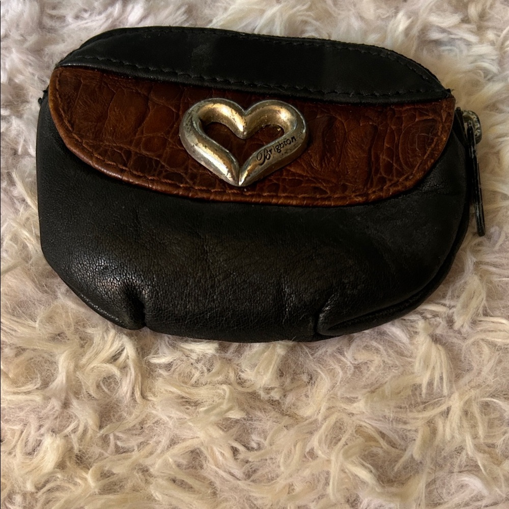 Brighton Black and Brown Leather Pouch with Silver Heart